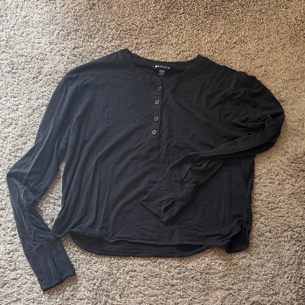 Athleta Black Long Sleeve Henley